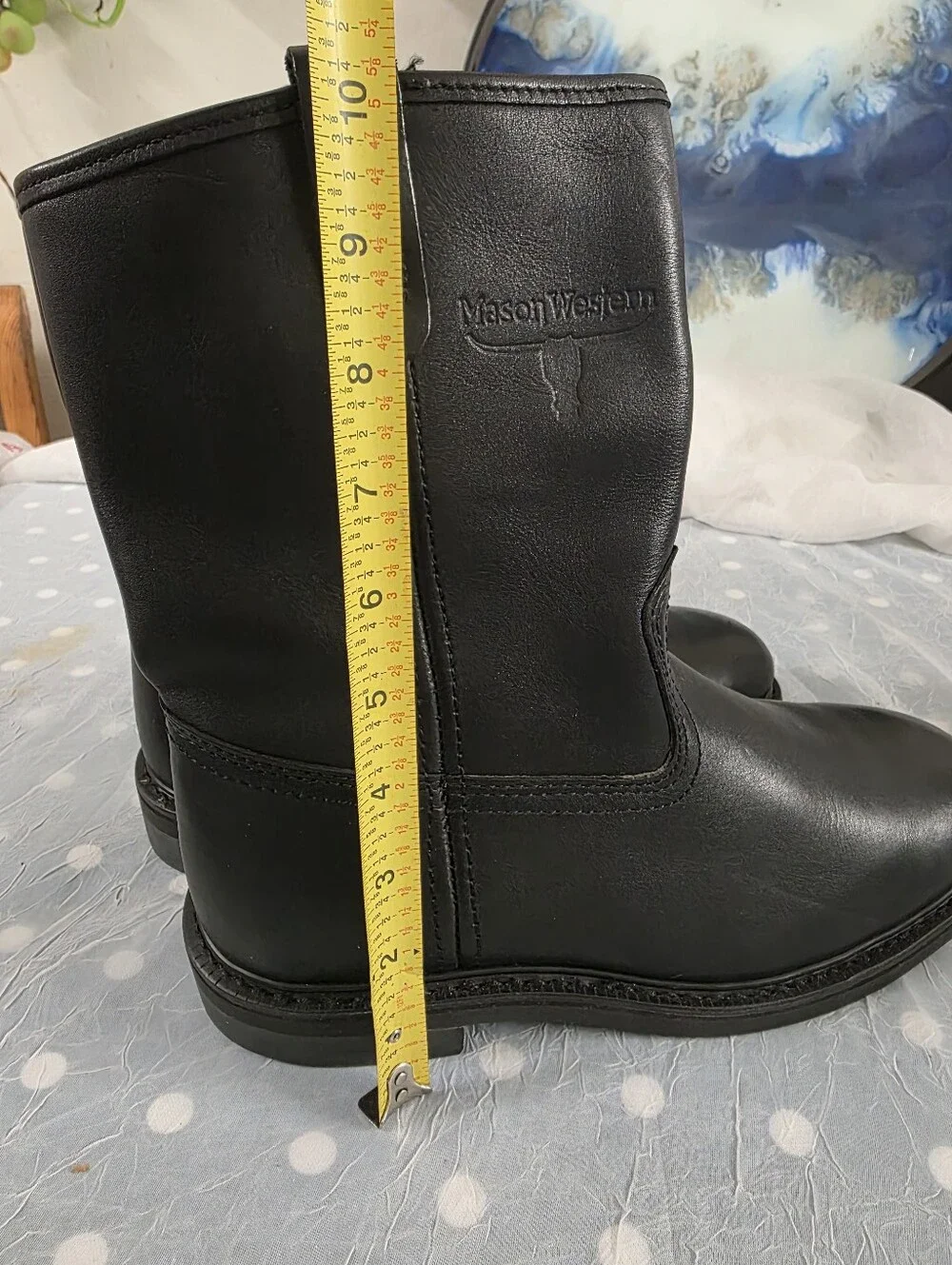 Mason Western Black Leather Boots Size 7E2